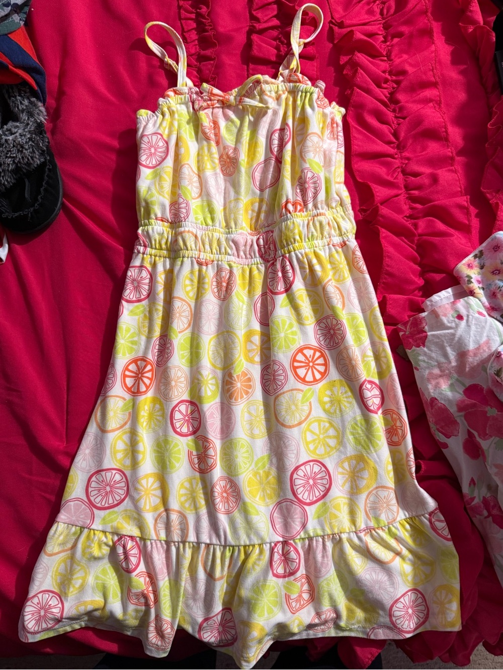 Falls Creek Citrus Print Sundress in Pink, Yellow & Orange